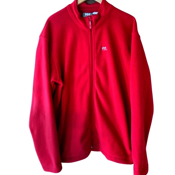 Helly Hansen Other - Helly Hansen Mens XL Red Fleece Full Zip Jacket Mock Neck‎ Logo Outdoor Hiking